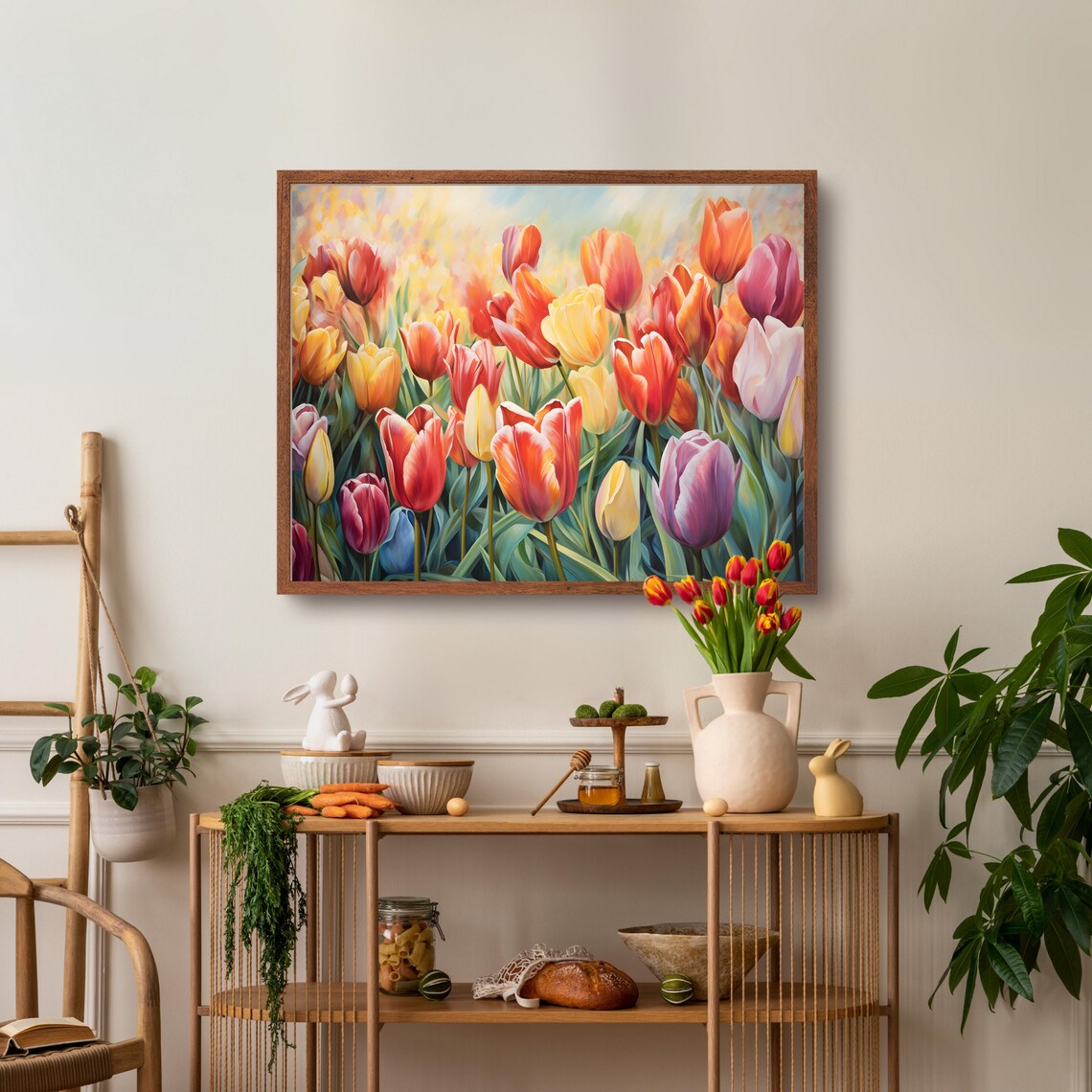 Colorful Tulip Garden Painting Prints, Spring Floral