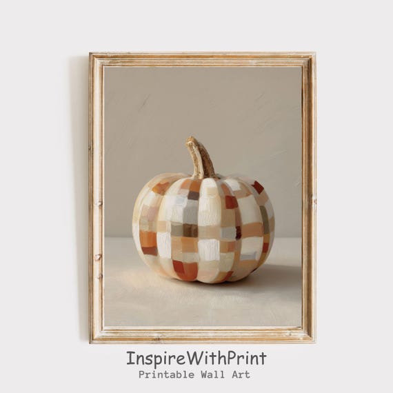 Gingham Pumpkin Painting Retro Wall Art Girly Spooky Print Odern Trendy Fall Poster Moody Autumn Farmhouse