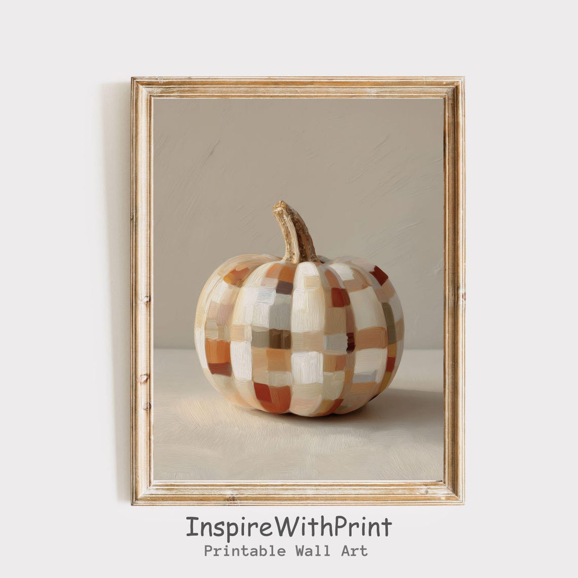 Gingham Check Pumpkin Painting Neutral Fall Retro Autumn Decor Poster