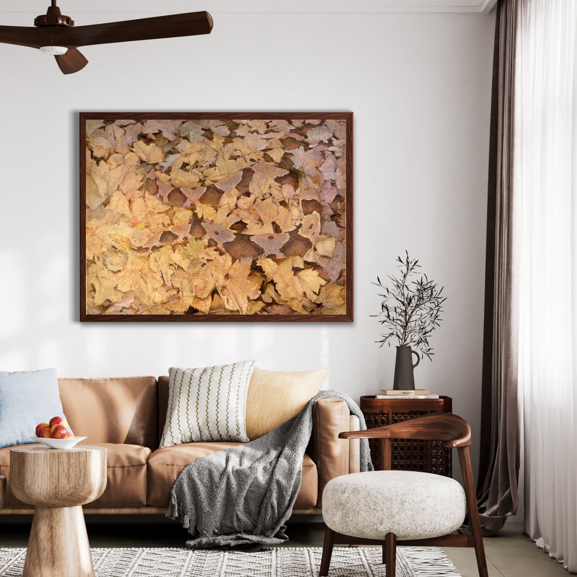 Fallen Autumn Leaves Textured Art Print in Warm Gold Rust Tones