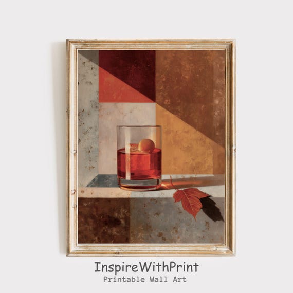 Negroni Cocktail Print Moody Fall Poster Retro Kitchen Art Trendy College Apartment Dorm Autumn Bar Cart