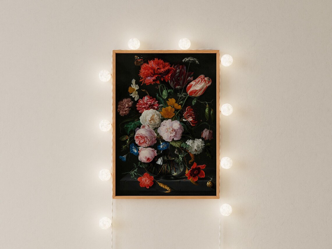 Decadent Dark Floral Bouquet Vintage Still Life Oil Painting Poster - Image 3