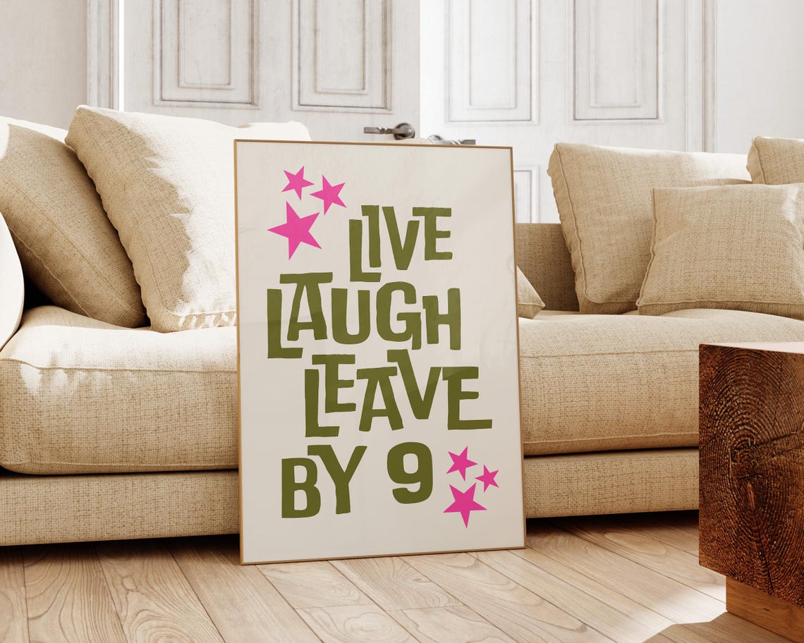 Live Laugh Leave By 9 Olive Green Pink Stars Typography Poster - Image 2