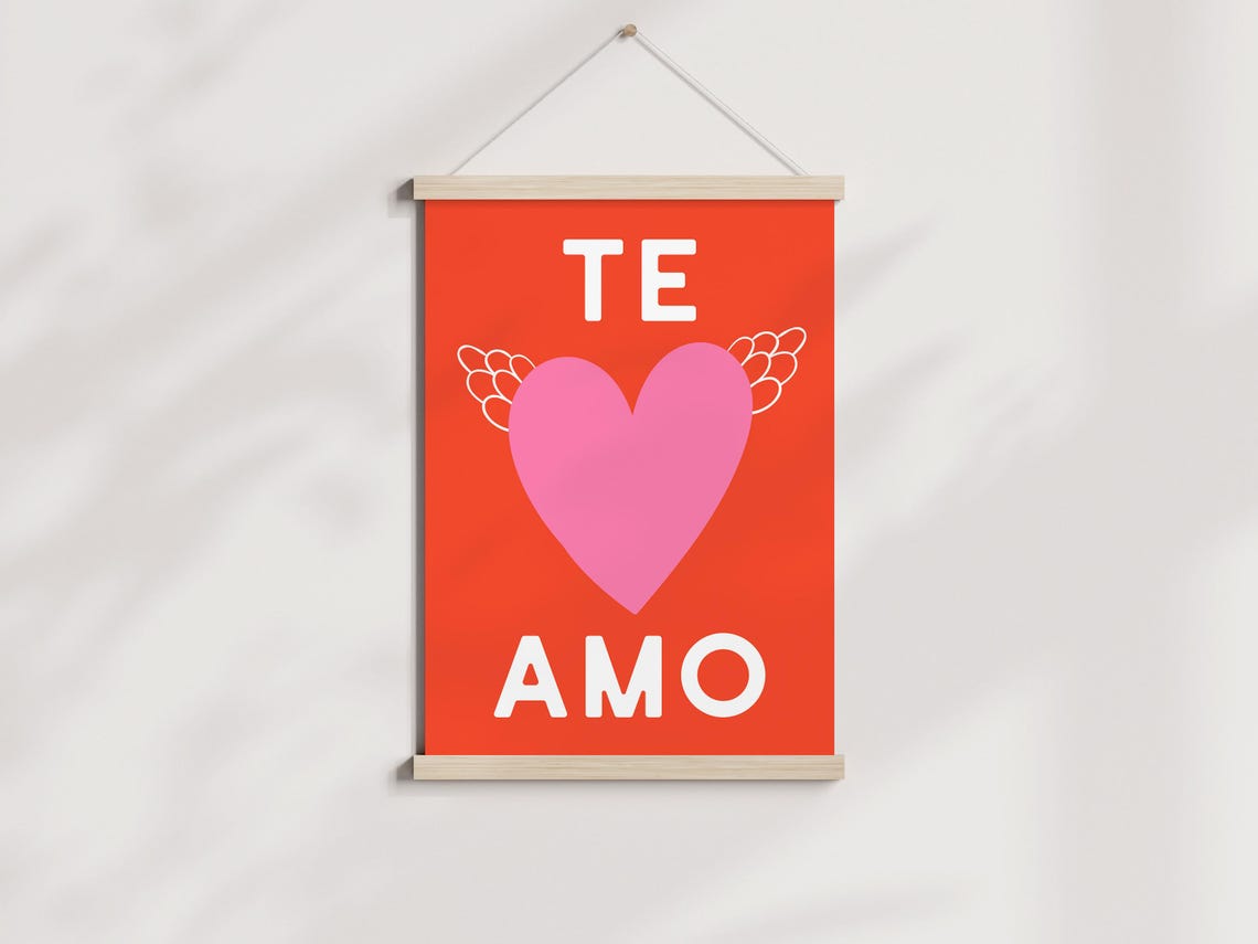 Te Amo Spanish Love Quote Winged Pink Heart Red Valentines Poster - Image 2