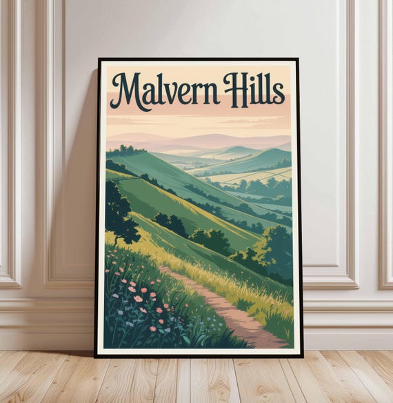 Malvern Hills Travel Print Wall Art Home Decor Illustration Poster Gift For