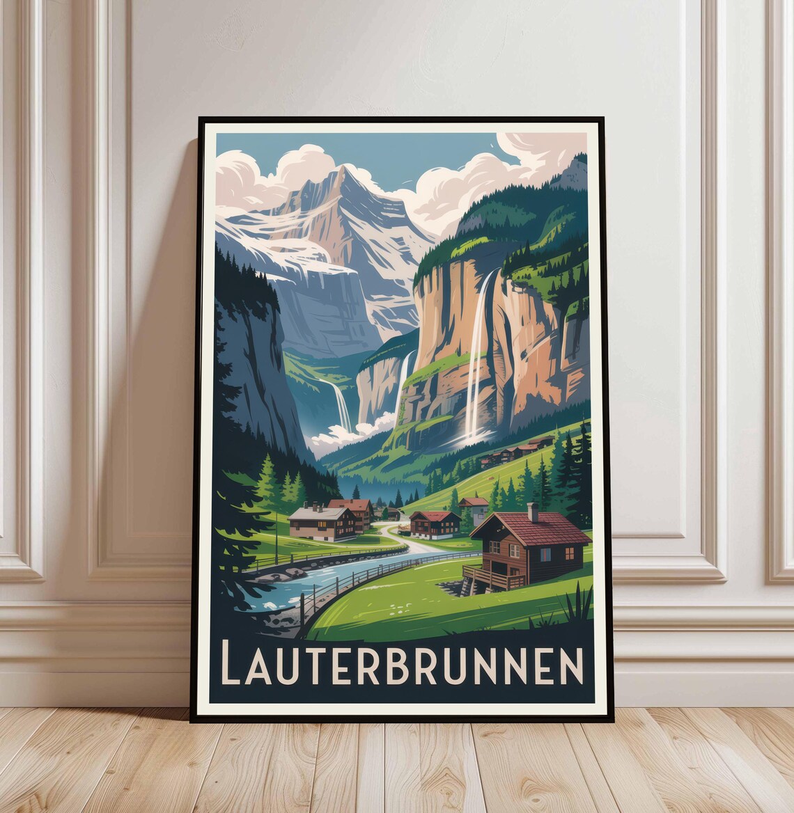 Lauterbrunnen Valley Switzerland Waterfalls Vintage Travel Poster
