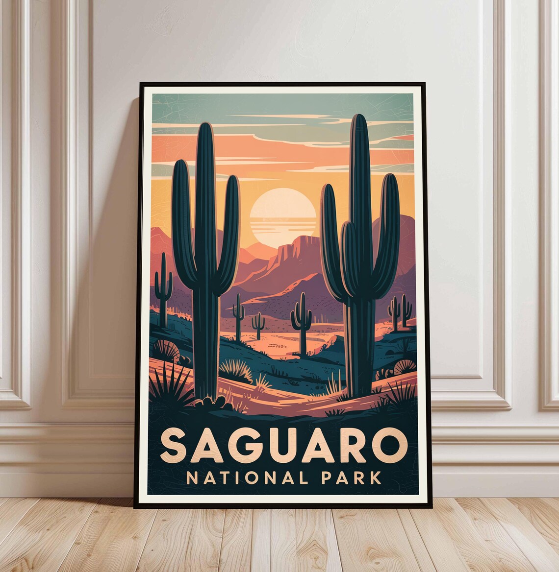Vintage Saguaro Cactus Art Print, Retro Desert