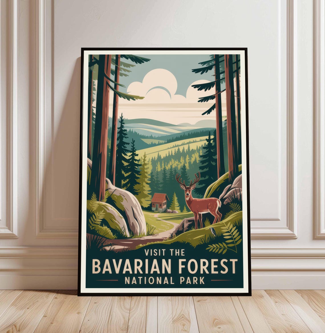 Bavarian Forest National Park Deer Vintage Travel Poster Germany