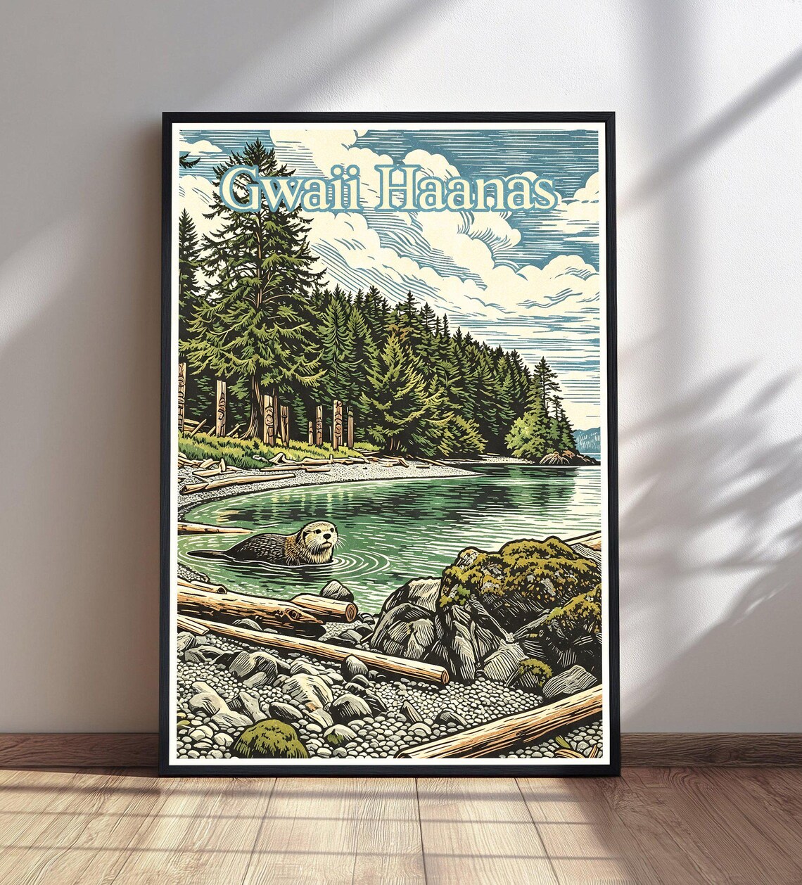 Gwaii Haanas Sea Otter Vintage Travel Rocky Coast Pine Art Poster