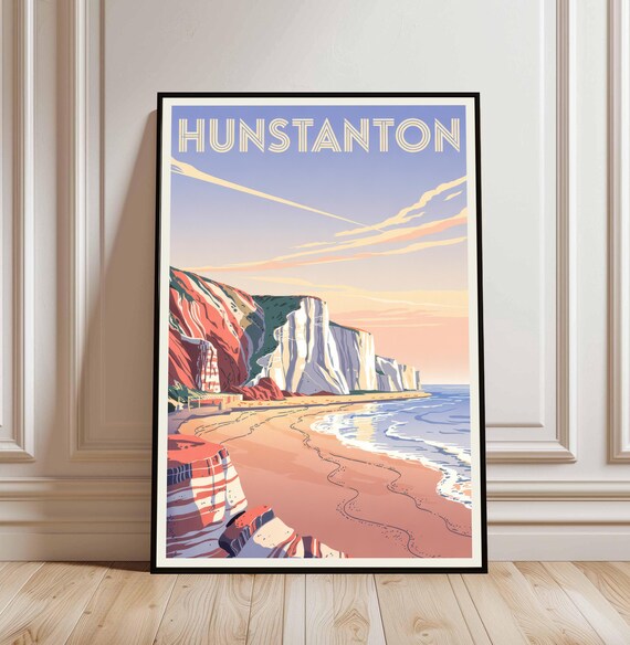 Hunstanton Cliffs Norfolk Vintage Beach Travel Poster Seaside Art
