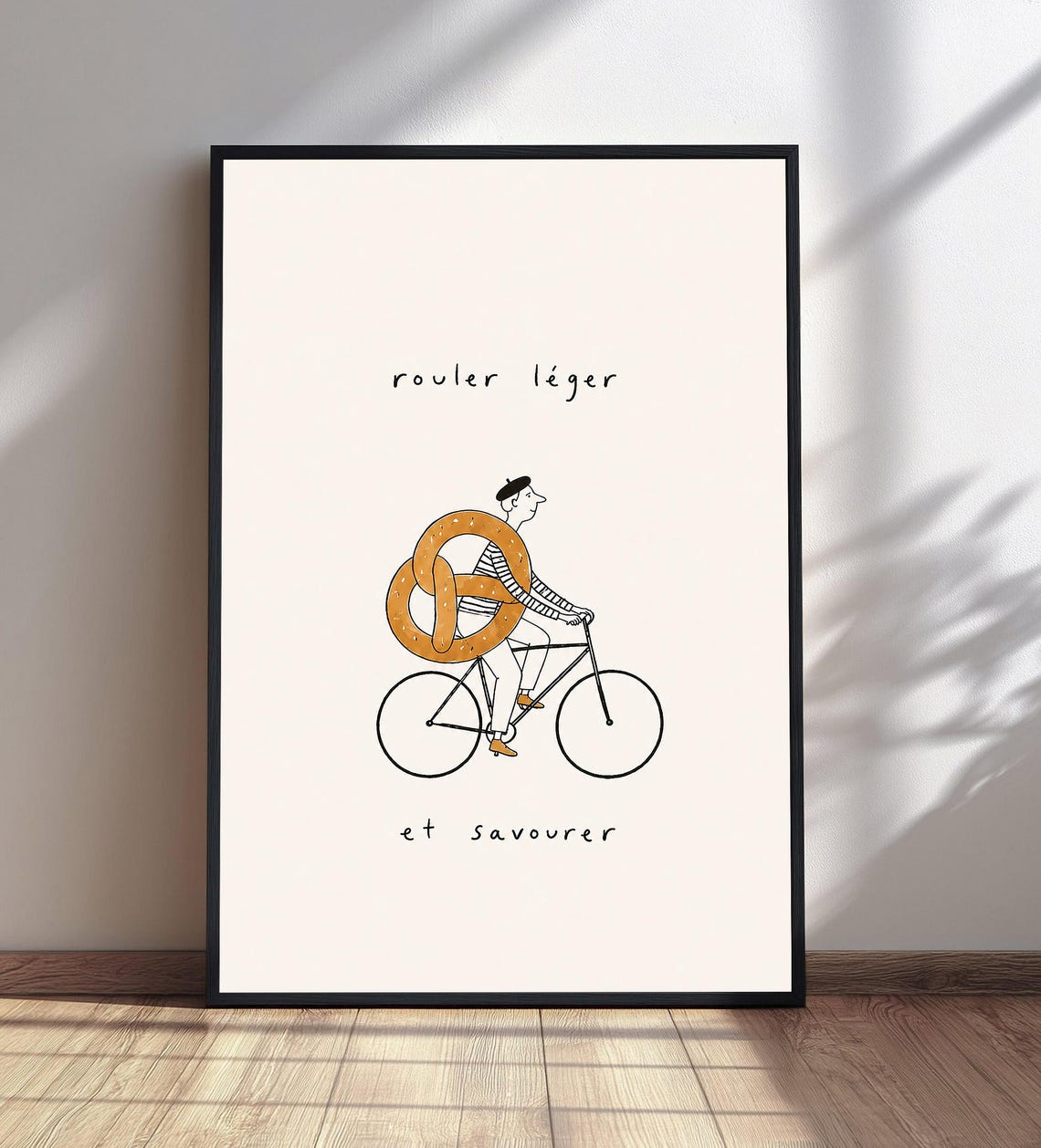 French Pretzel Bicycle Print Kitchen Wall Art Ride Light Savor Bakery Decor