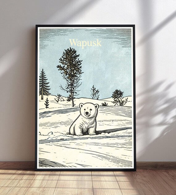 Cute Arctic Wapusk Baby Polar Bear Snowy Winter Nursery Wall Art