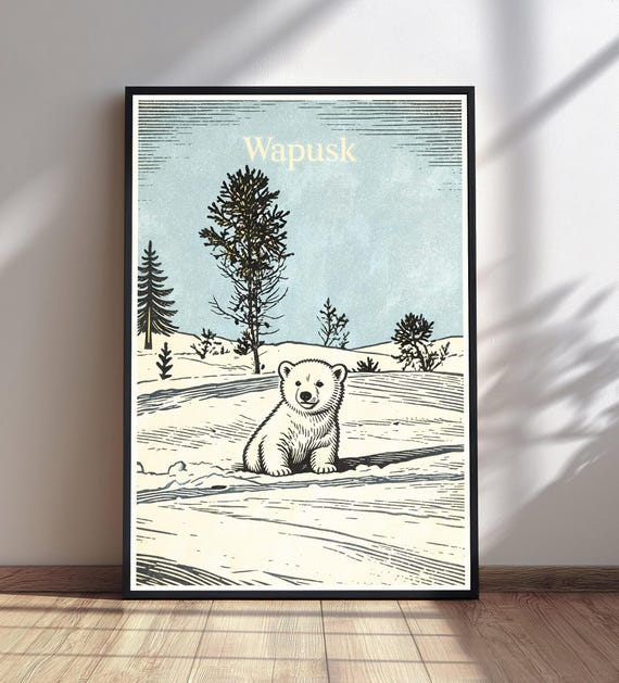 Wapusk Baby Polar Bear Print Snowy Animal Nursery Wall Art Kids Room Decor Arctic Shower Gift