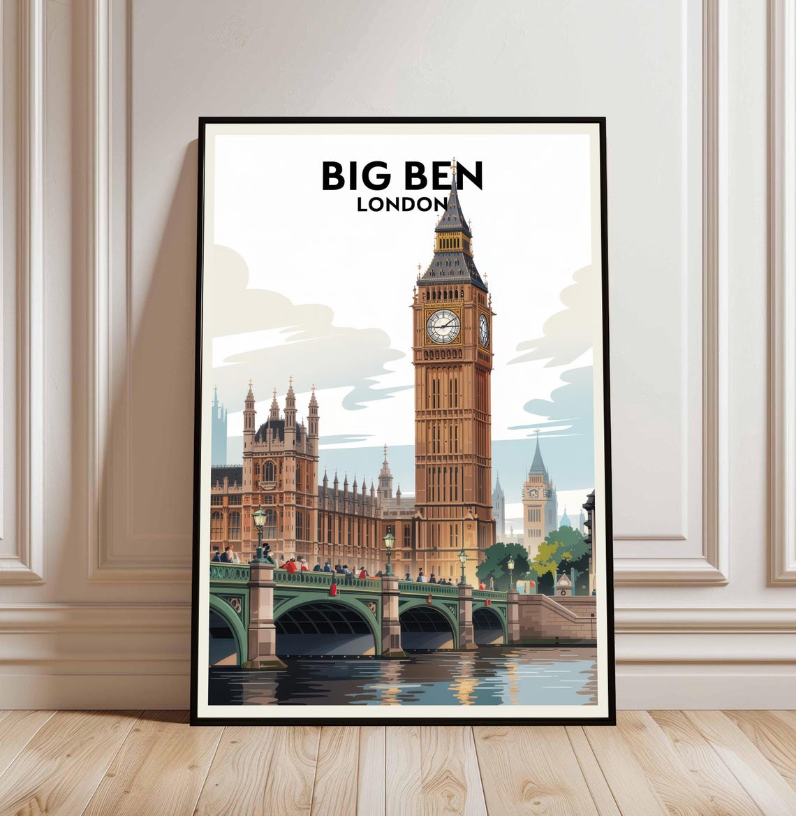 Big Ben London Elizabeth Tower Thames River Bridge Travel Poster