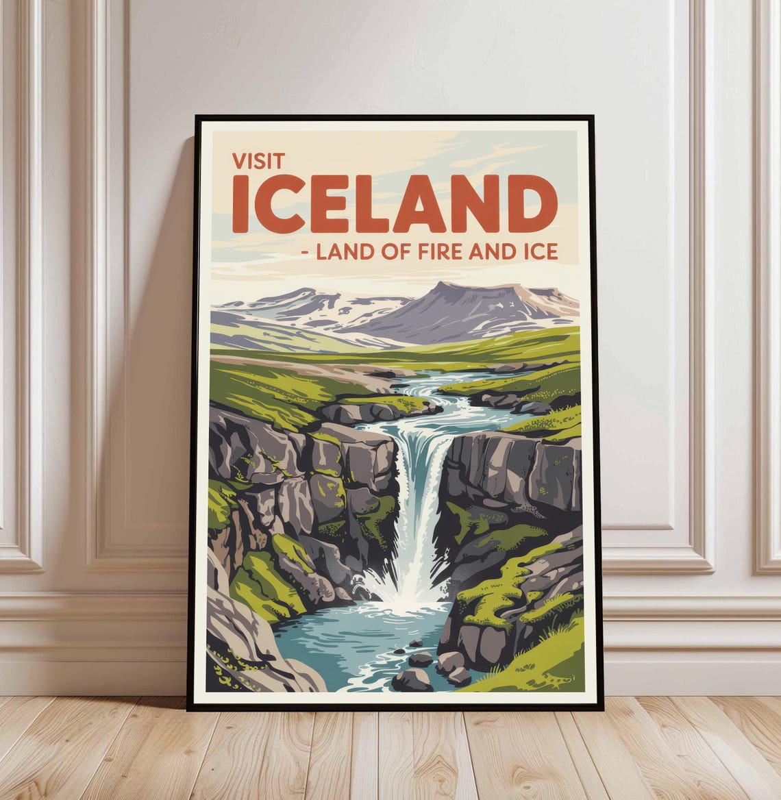 Iceland Travel Poster Wall Art Seljalandsfoss Vintage Gift Print