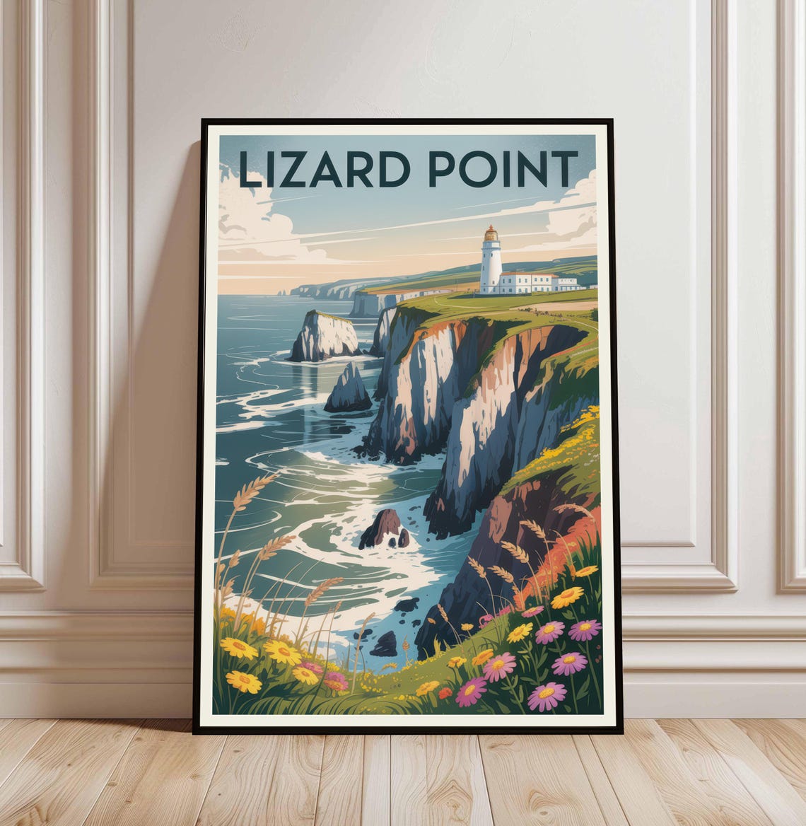 Lizard Point Cornwall Lighthouse Cliffs Coastal Travel Poster