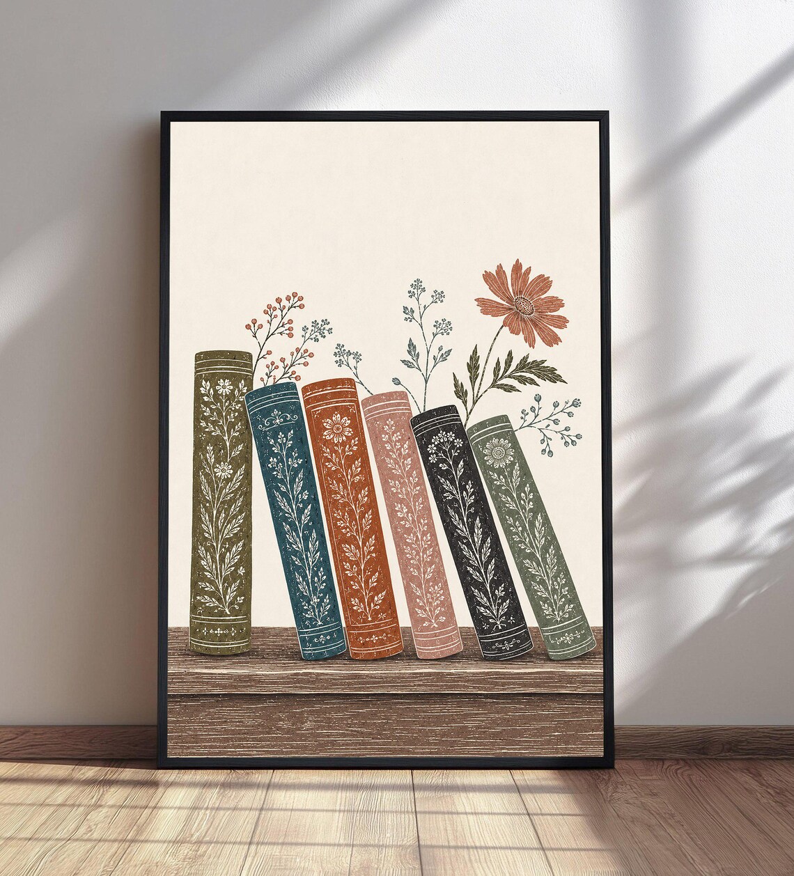 Botanical Books Floral Book Spines Cottagecore Library Art Poster