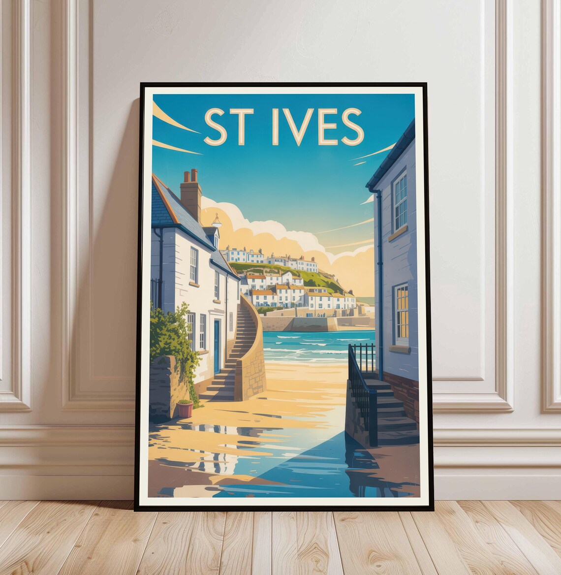 St Ives Cornwall Vintage Travel Poster Sunny Beach Harbor Art