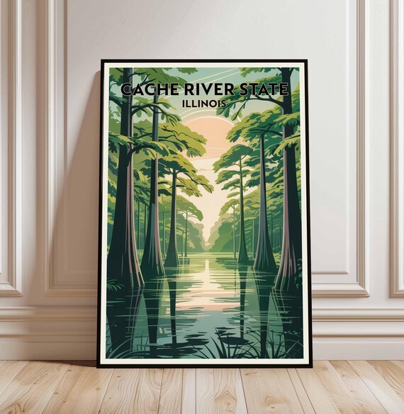 Cache River State Illinois Cypress Swamp Sunset Vintage Poster