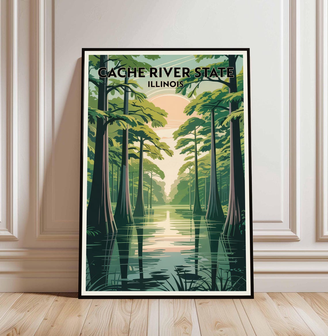 Cache River State Illinois Cypress Swamp Sunset Vintage Poster