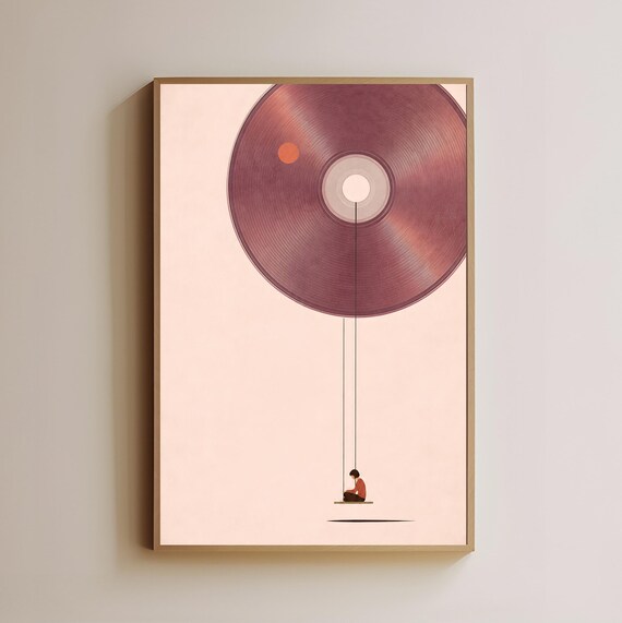 Vinyl Record Swing Art Music Lover Gift Pink Wall Decor Surreal Album Poster