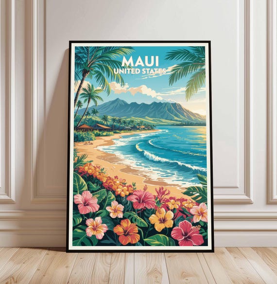 Maui Travel Poster Vintage Hawaii Wall Art Digital Download