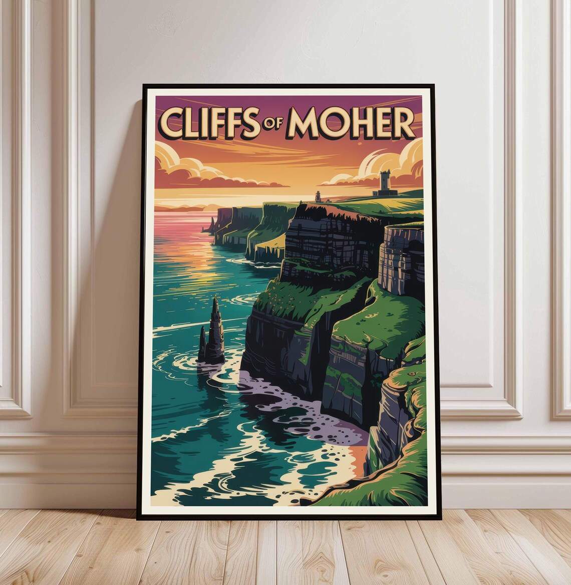 Cliffs of Moher Ireland Vintage Sunset Coastline Travel Poster