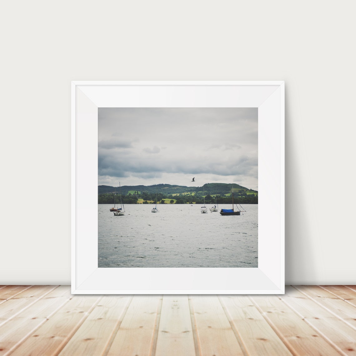 Lake Windermere Sailboats Moored Hillside Lake District Poster