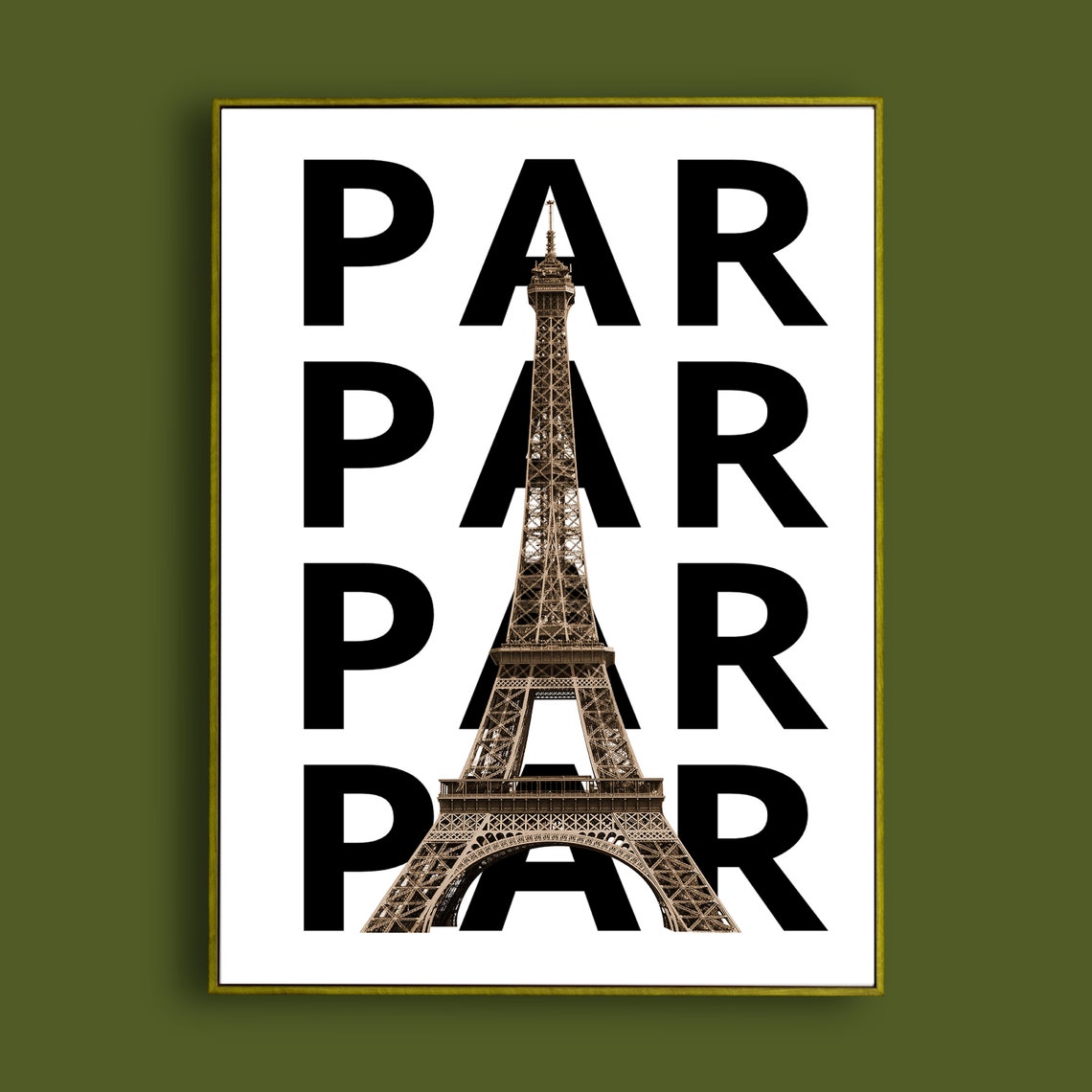 Paris Typography Eiffel Tower Bold Black Lettering Travel Art Poster