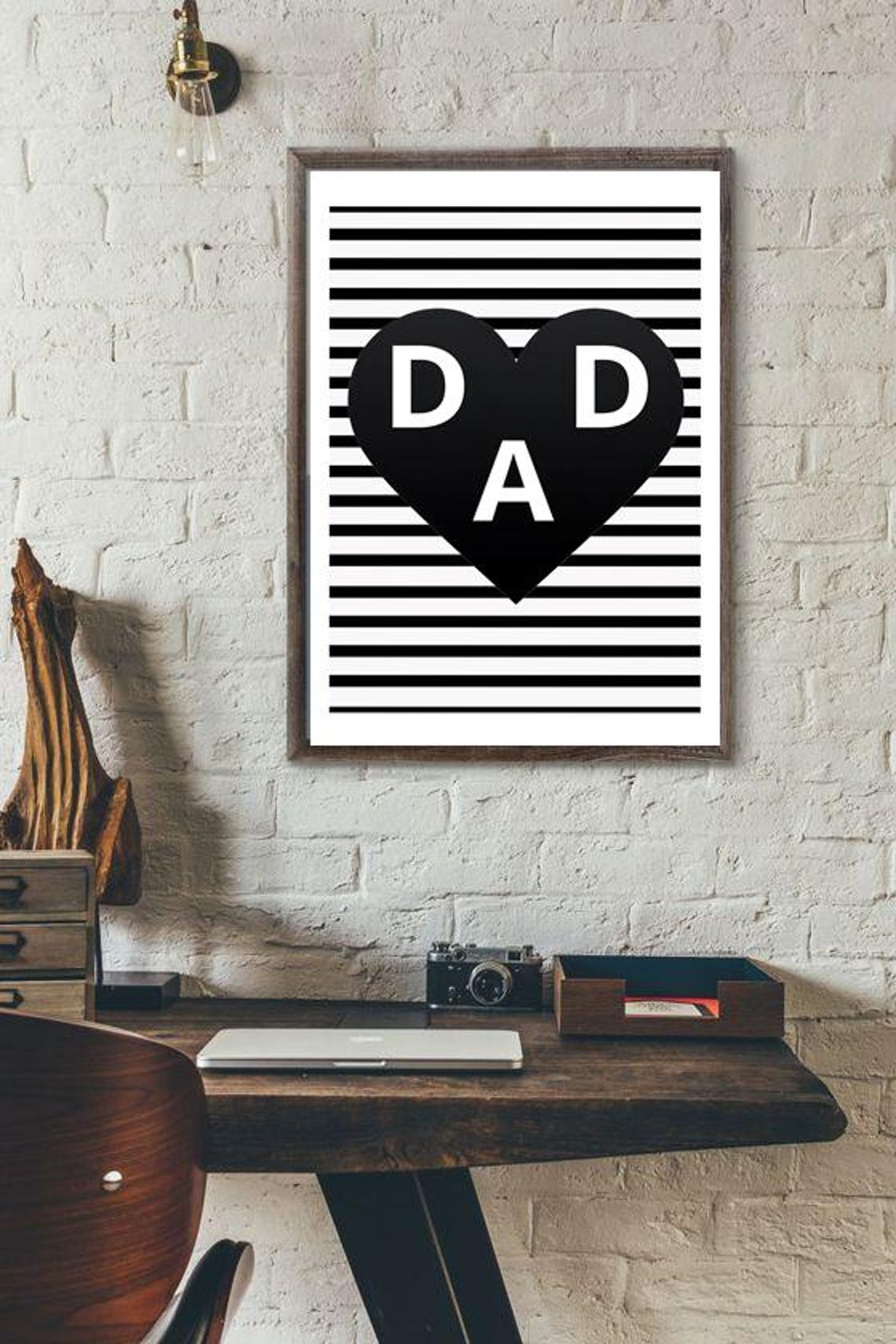 DAD Heart Black White Striped Modern Fathers Day Gift Art Poster - Image 2