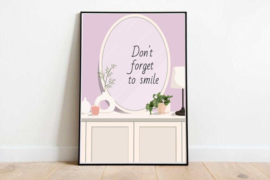 Dont Forget To Smile Lavender Mirror Vanity Quote Decor Poster