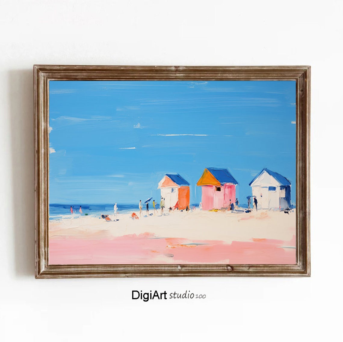 Colorful Beach Huts Summer Seaside Impressionist Art Decor Poster