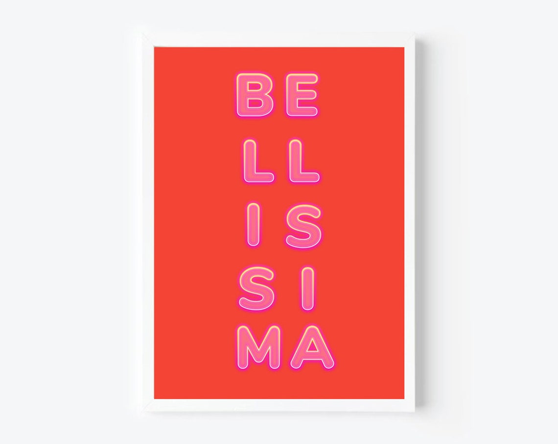 Bellissima Neon Pink Typography Italian Word Retro Red Poster