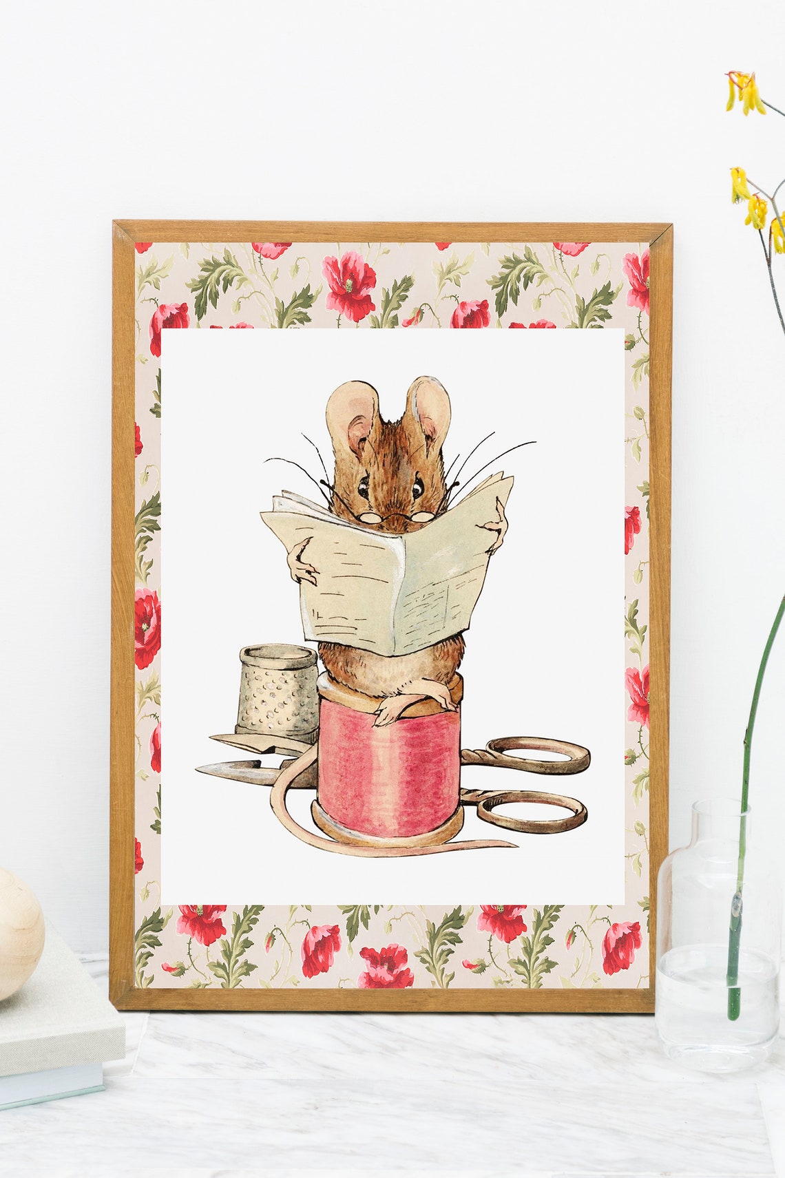 Storybook Tailor Mouse Reading Newspaper Vintage Beatrix Potter Print