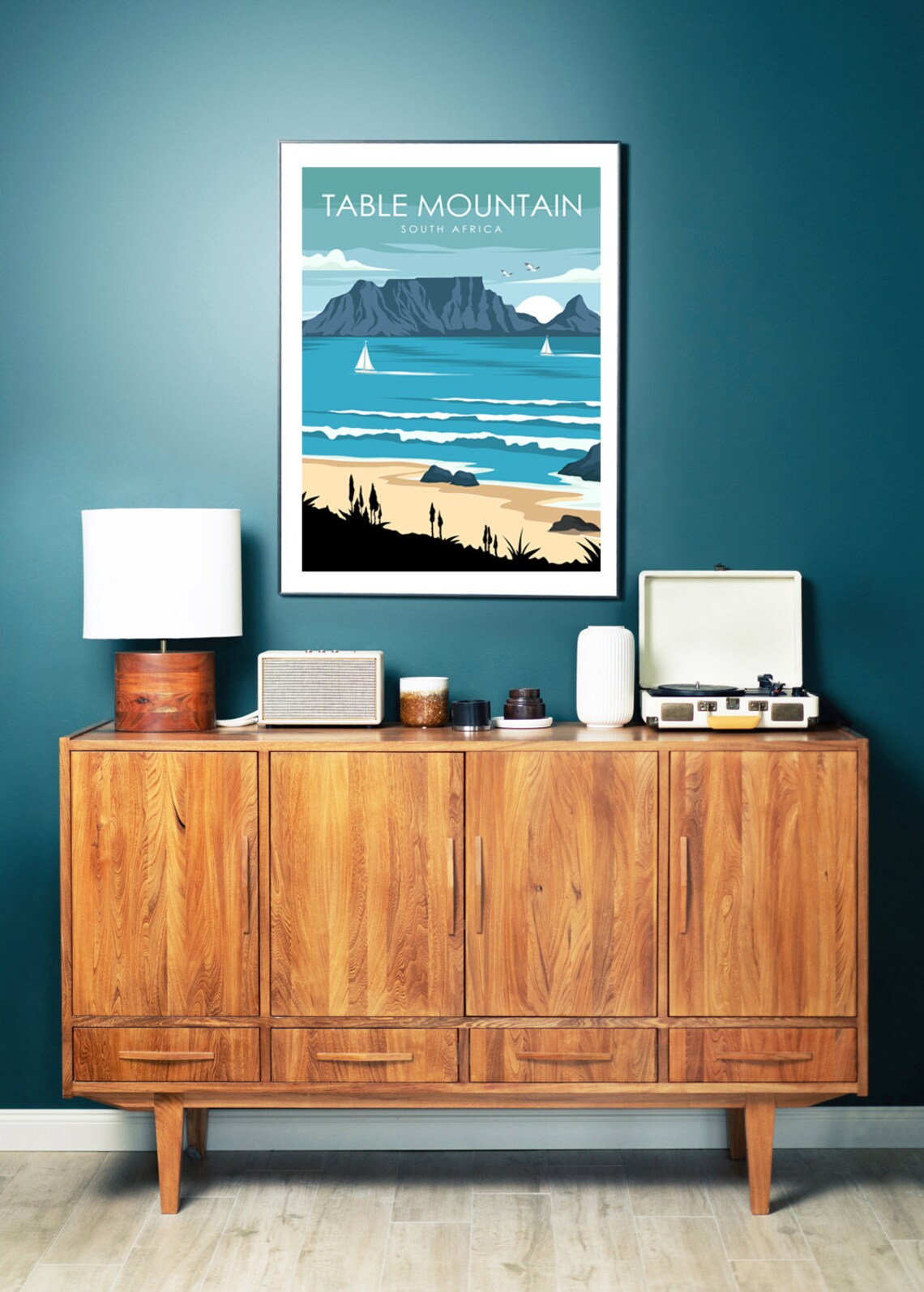 Table Mountain South Africa Cape Town Beach Sailboats Travel Poster - Image 3