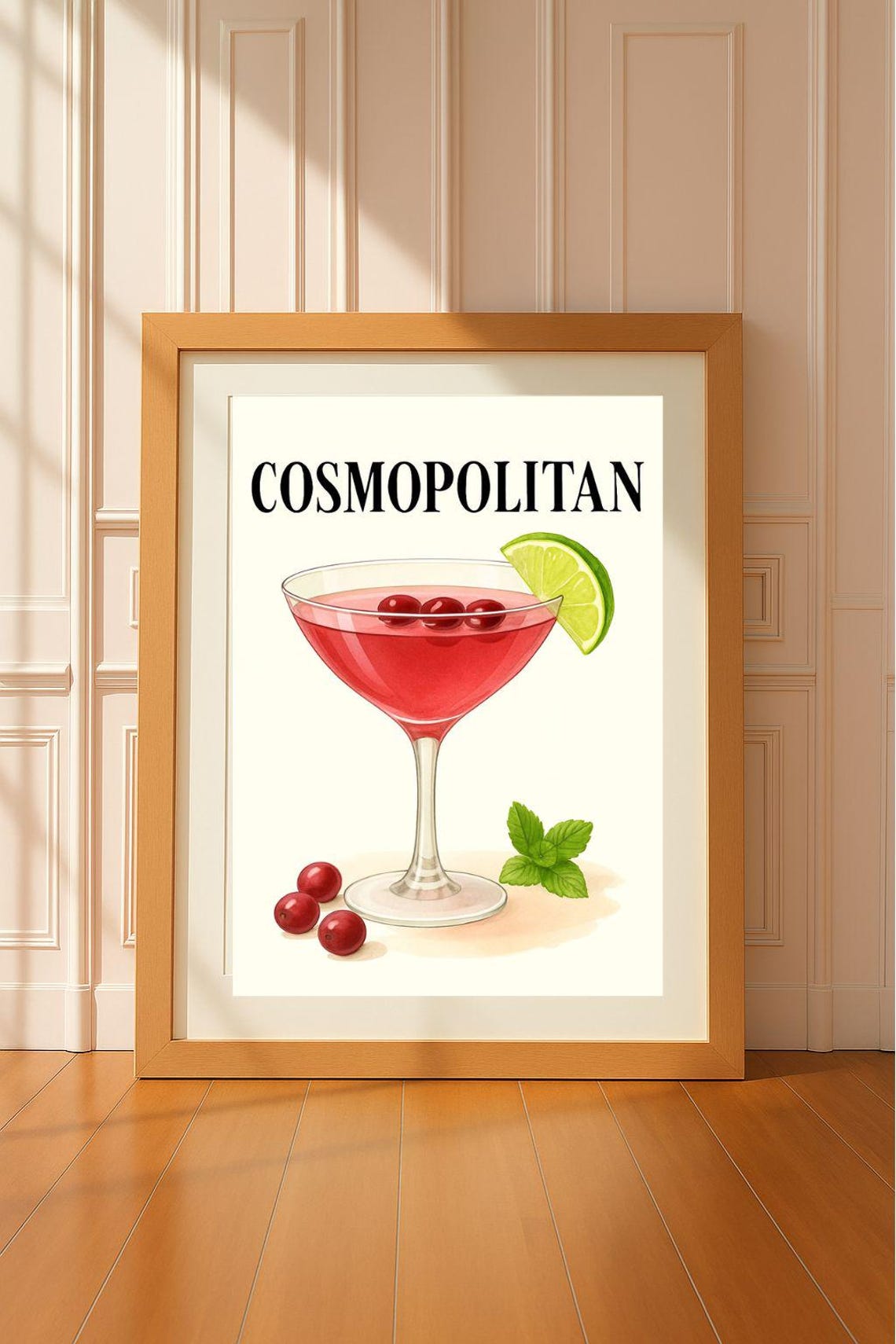 Cosmopolitan Cocktail Wall Art Drink Illustration For Kitchen Bar Dcor Pink Cosmo
