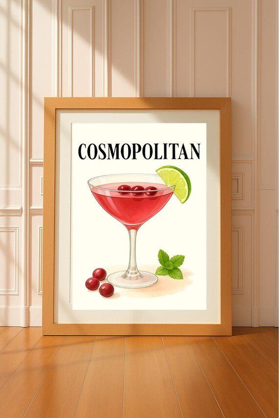 Cosmopolitan Cocktail Wall Art Drink Illustration For Kitchen Bar Dcor Pink Cosmo
