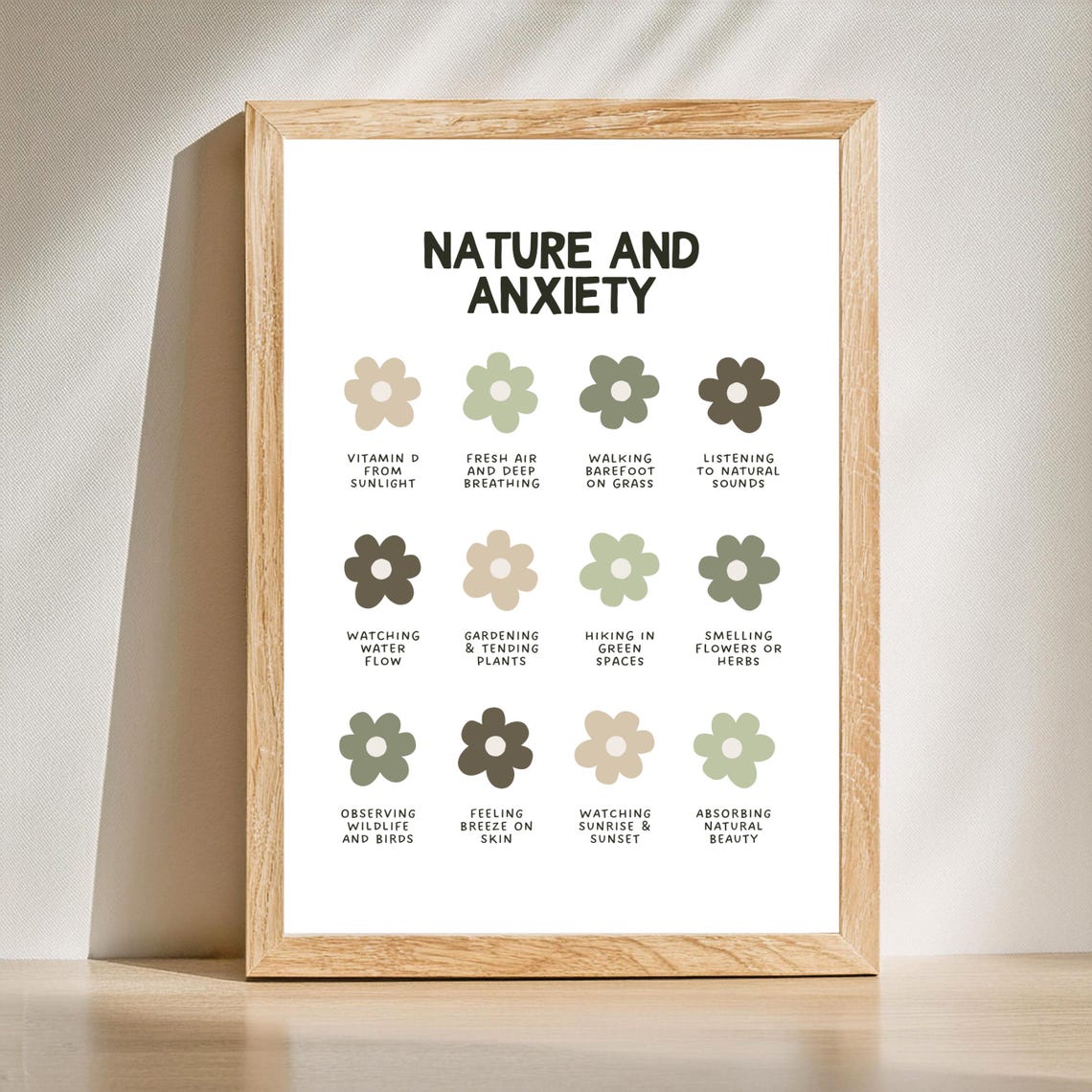 Nature and Anxiety Relief Flower Grid Therapy Poster for Mindful Calm