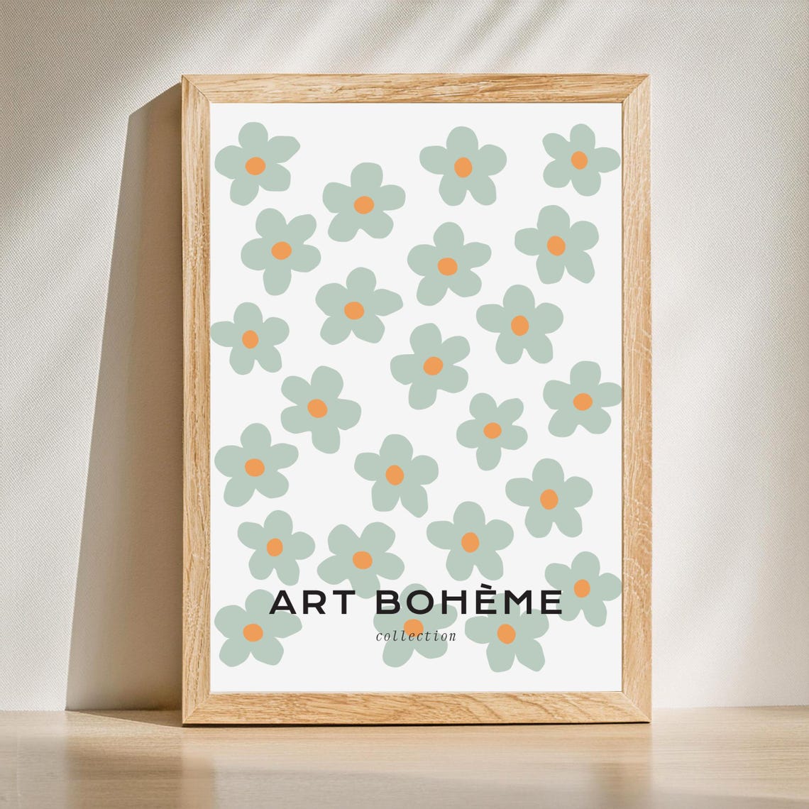 Art Boheme Sage Green Daisy Flowers Retro Pattern Collection Poster