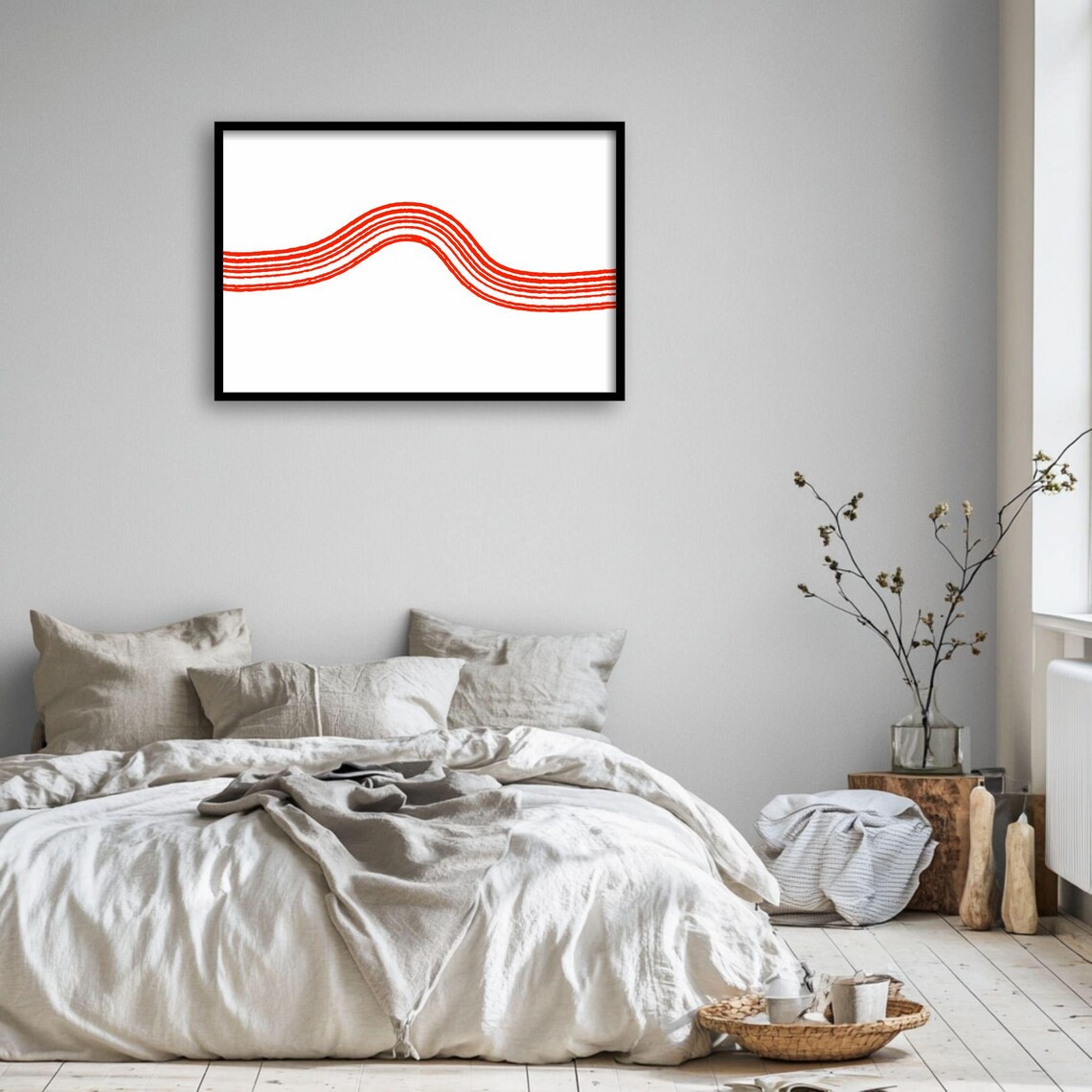 Red Wave Minimal Line Art, Modern Abstract Poster - Image 4