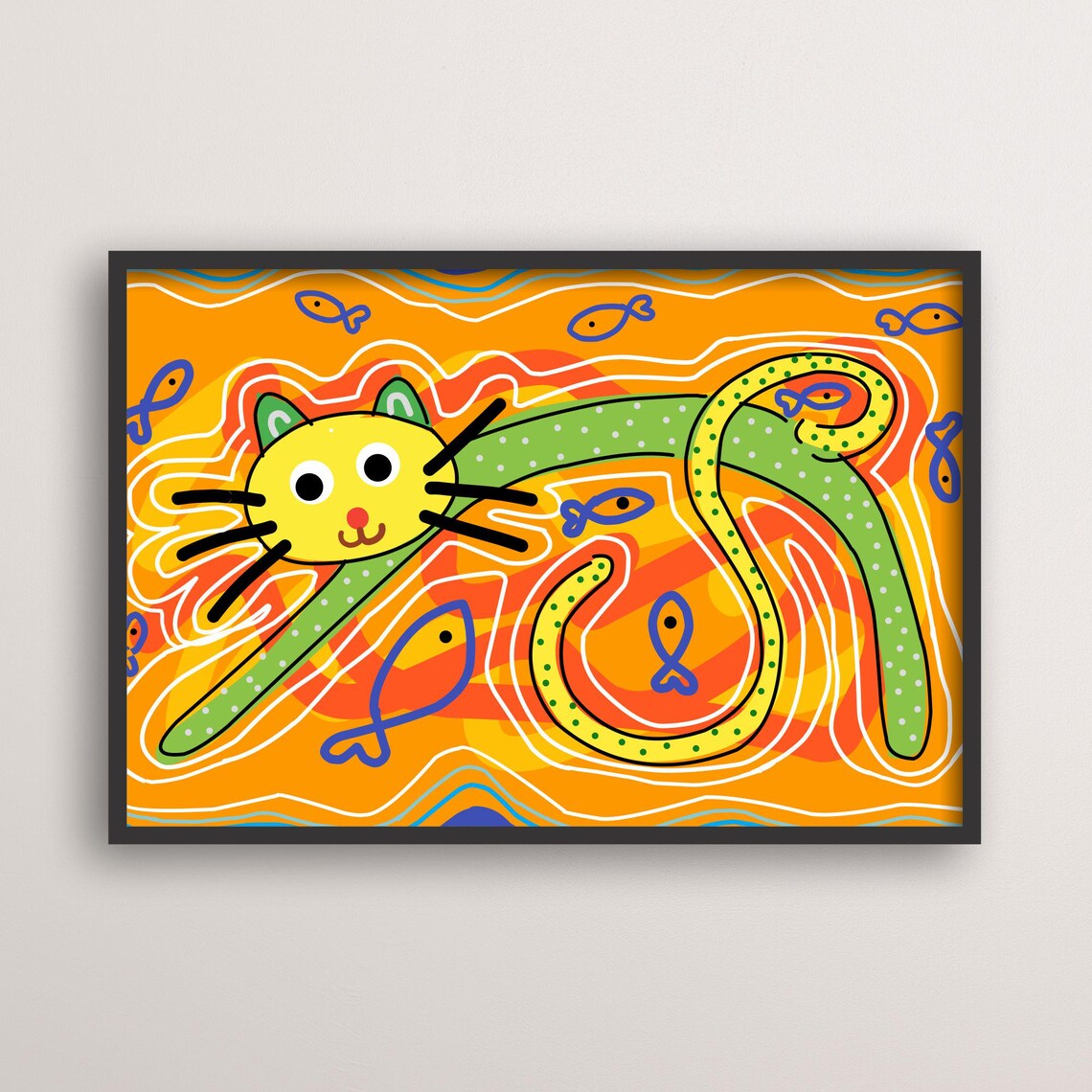Whimsical Cat Art, Playful Boho Animal Decor
