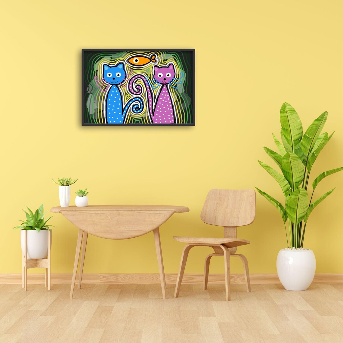 Whimsical Cat Couple, Boho Polka Dot Cats Poster - Image 4