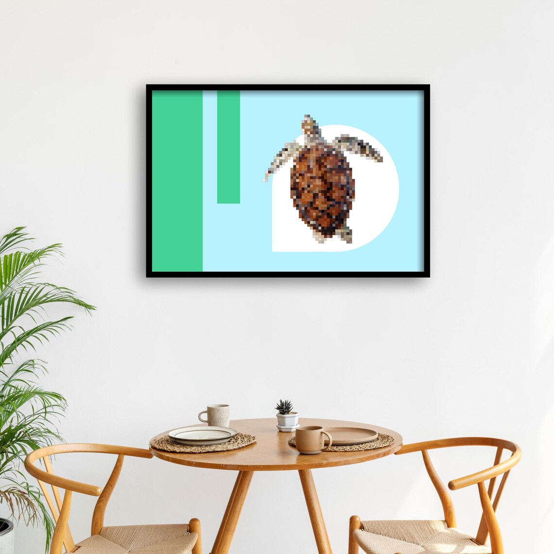 Pixel Turtle, Retro Game Sea Animal Minimal Geometric Art Print - Image 2