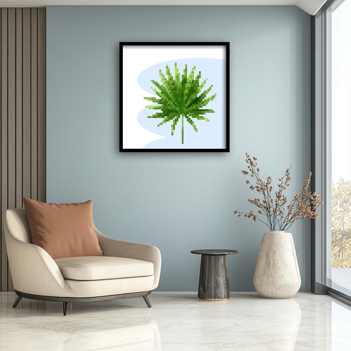 Pixel Palm Leaf Print, Retro Tropical Botanical - Image 4