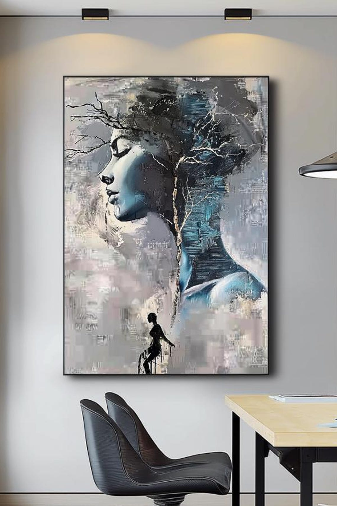 Woman's Profile Merging into Tree Branches Abstract Painting Poster - Image 3