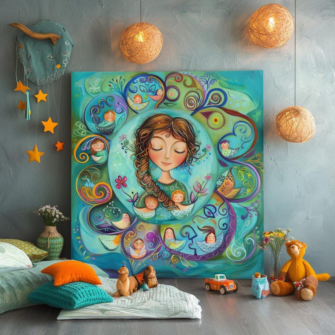 Whimsical Woman Inside Blooming Flower Fairy Tale Kids Poster