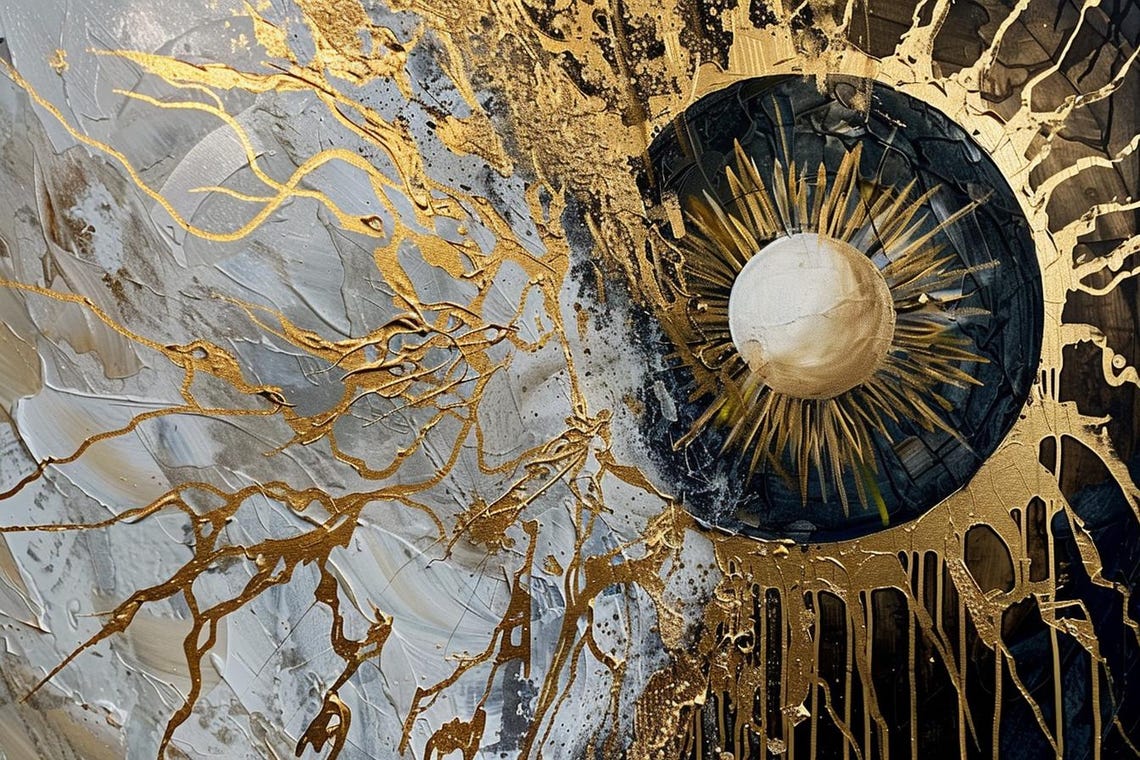 "Source Of Energy" Black And Gold Abstract Sunburst Energy Poster - Image 2