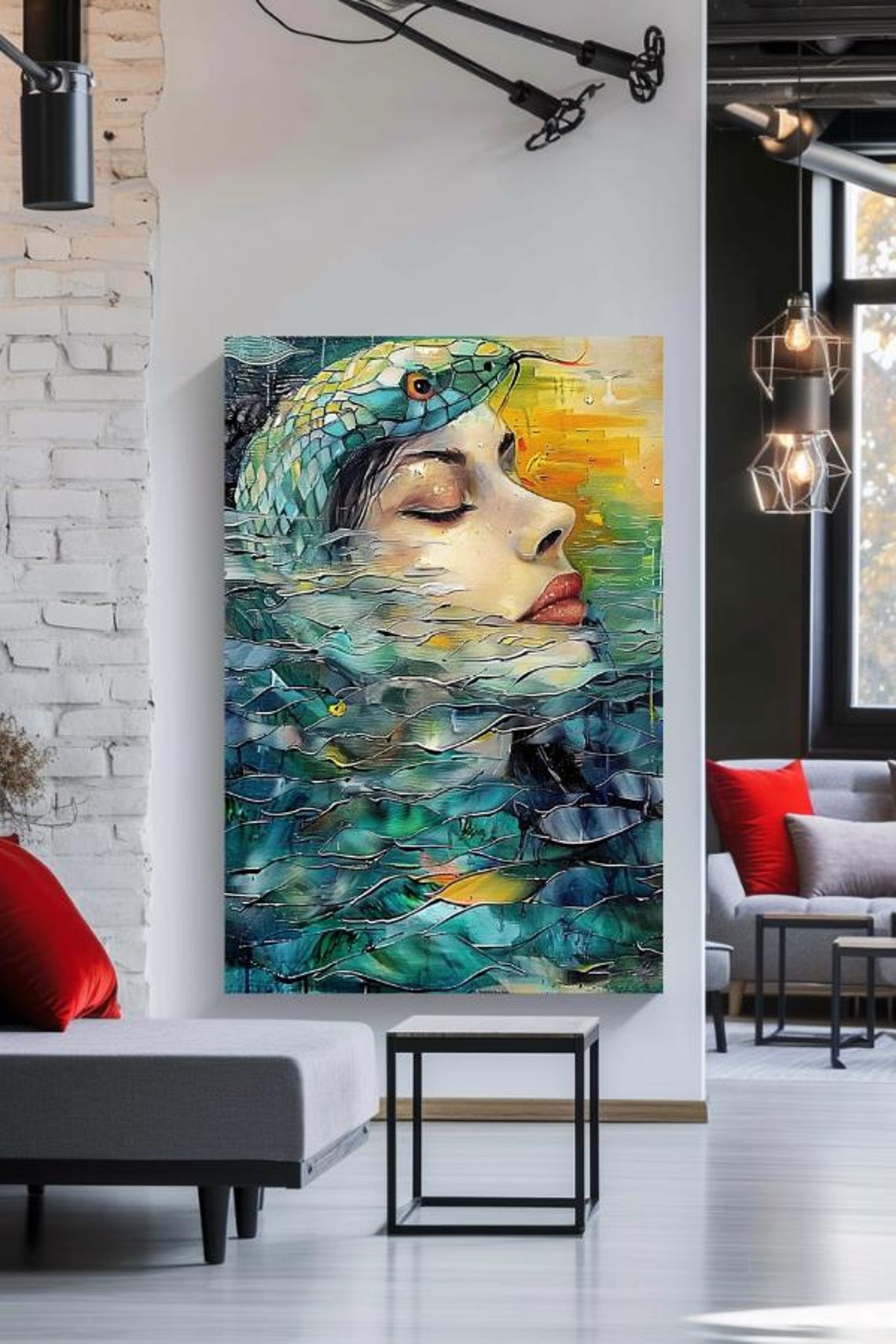Woman's Face Submerged In Turquoise Water Waves Abstract Poster - Image 2