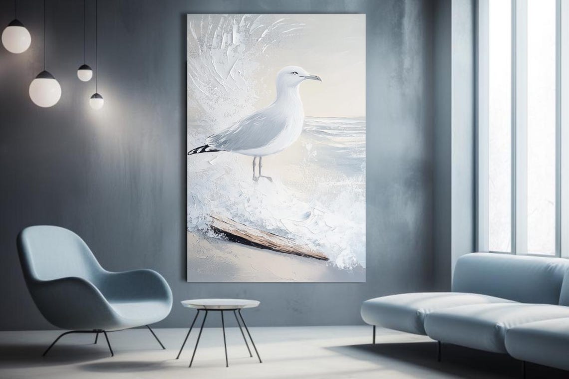 White Seagull On Ocean Wave Minimalist Coastal Decorative Art Poster - Image 3