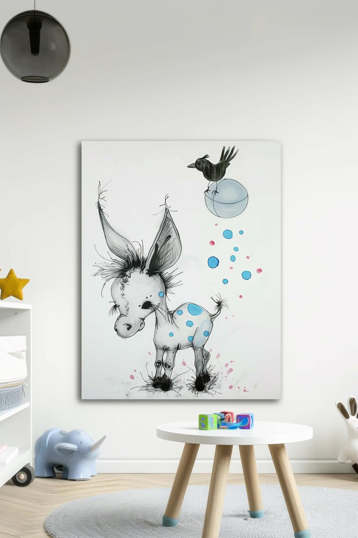 Looking For A Friend Whimsical Spotted Donkey With Bird Poster - Image 3